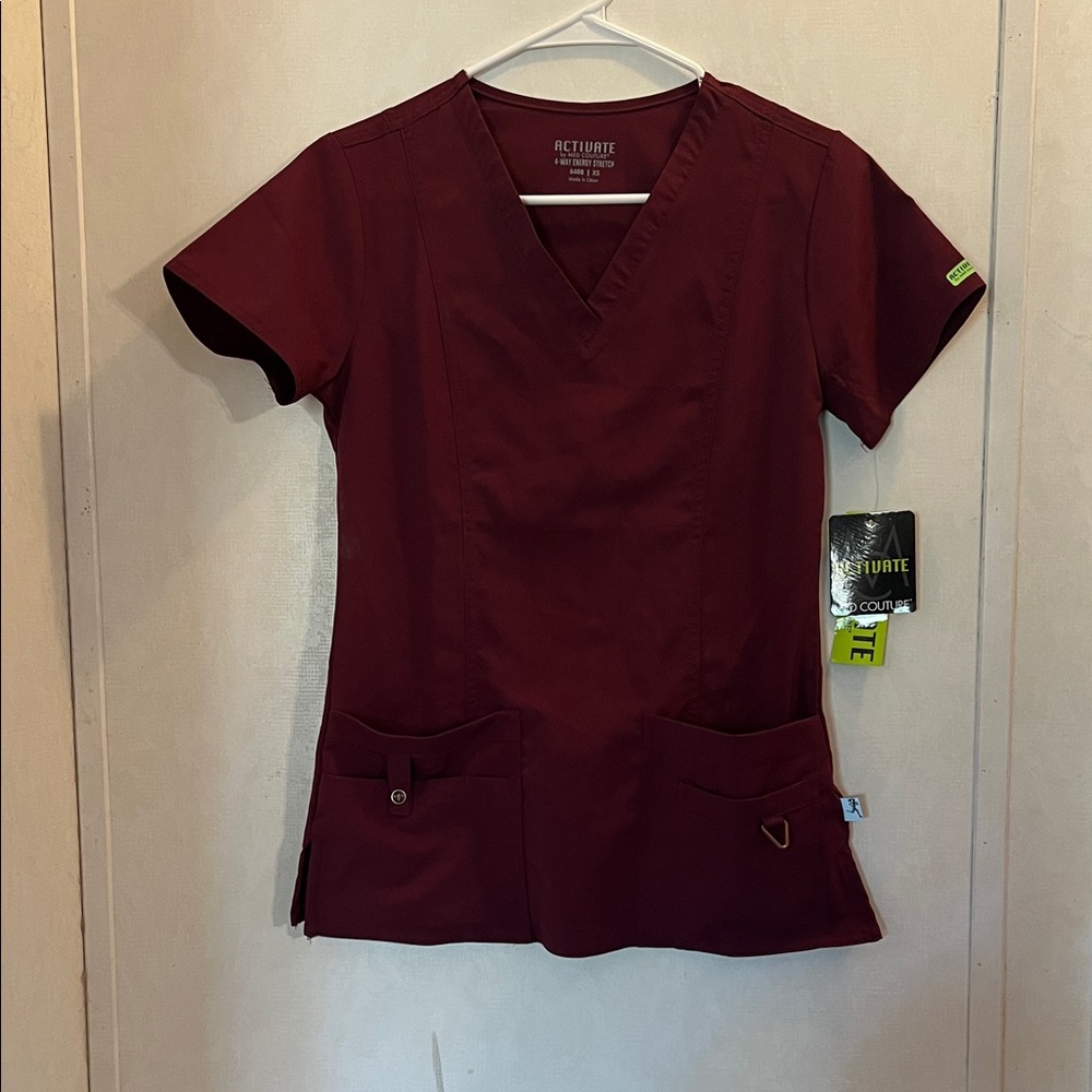 Med Couture Maroon V-Neck Scrub Top